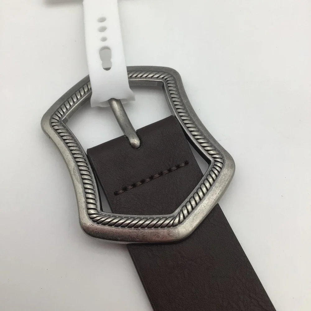 Jessica Simpson Womens Brown‎ Faux Leather Belt Silver Rope Buckle Size XL NEW